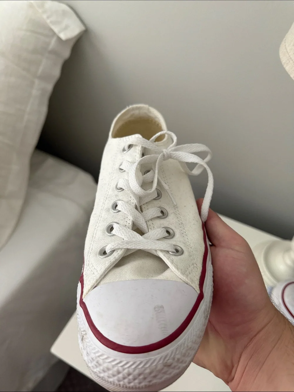 Converse White Canvas Low-Top Sneakers with Red Heel Stripe - Picture 3 of 10